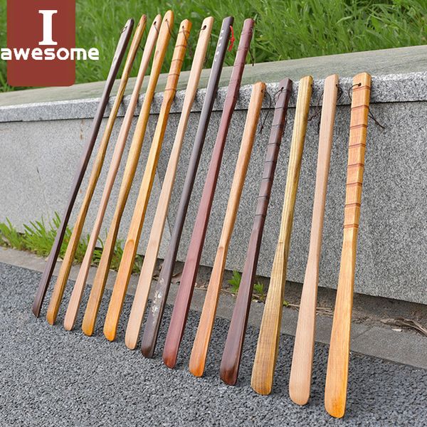 1 pcs durable professional wooden shoe horn flexible long handle shoehorn useful shoe lifter professional shoe spoon home tools, White;pink